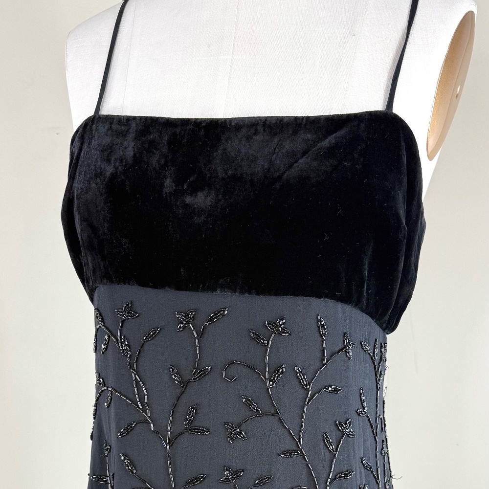 Emanuel Ungaro Black Dress with Velvet Top/Silk Beaded Bottom